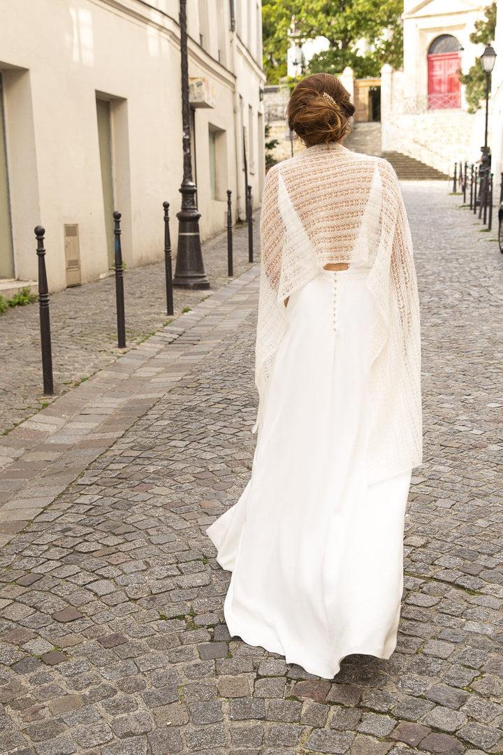 Étole de mariée Dentelle en mohair et soie ivoire, maille ajourée Nodi Atelier