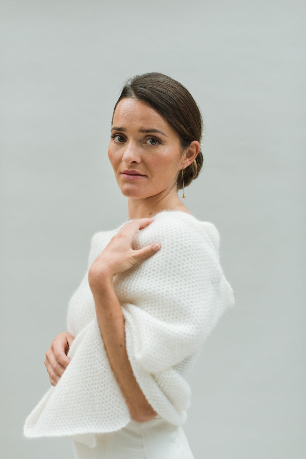 Étole de mariée Megève en mohair mérinos et soie, maille chaude ivoire