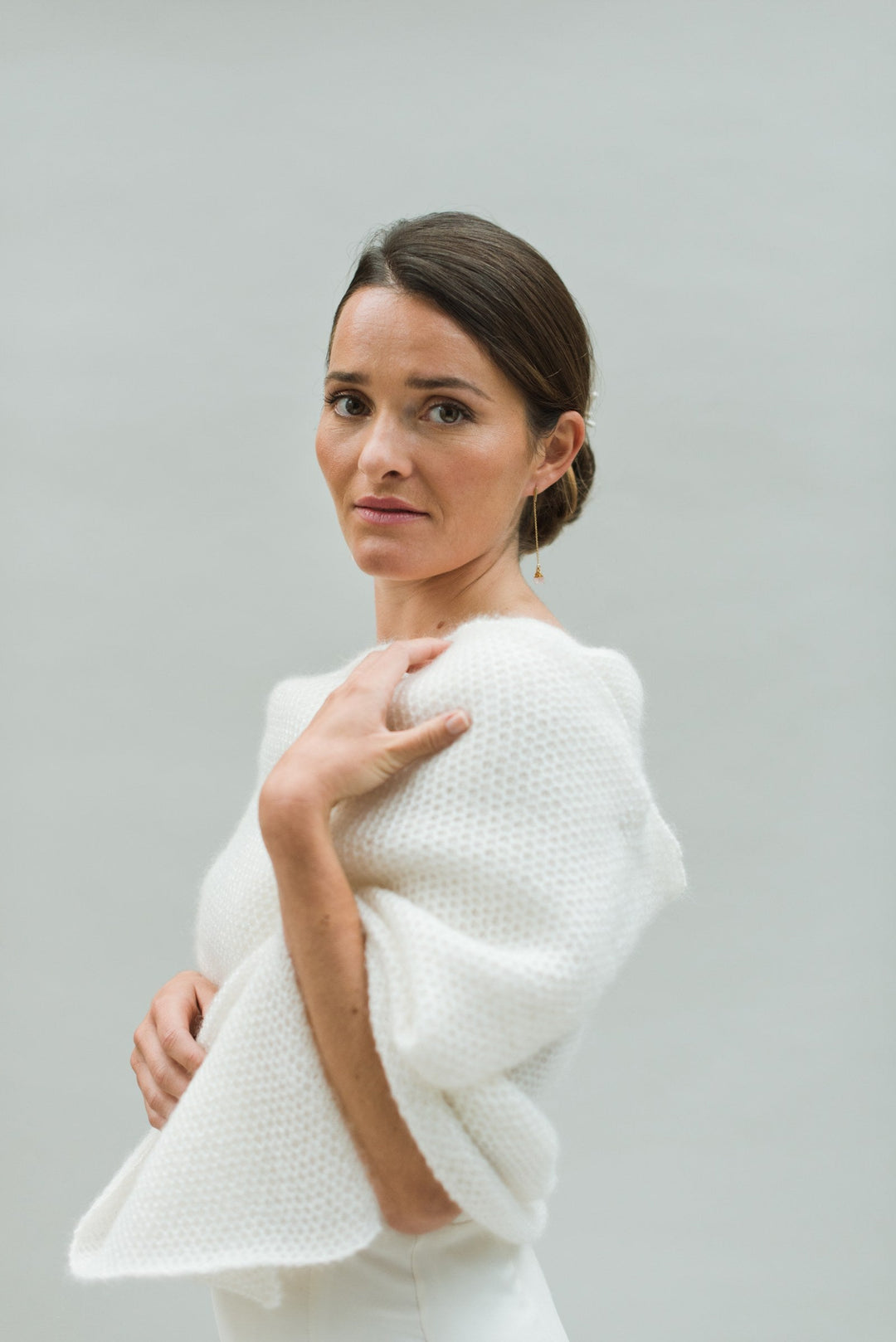 Étole de mariée Megève en mohair mérinos et soie, maille chaude ivoire