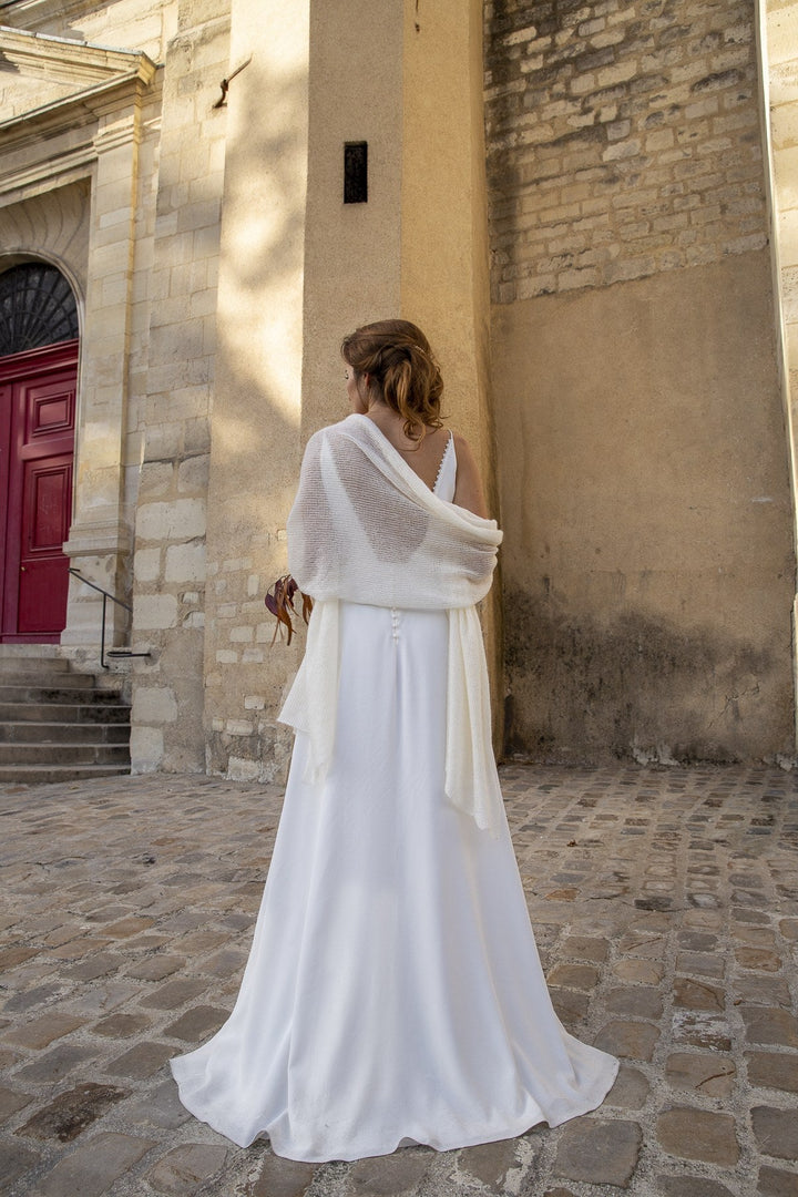 Maille épurée de l'étole de mariée Naturelle en Super Kid Mohair et soie