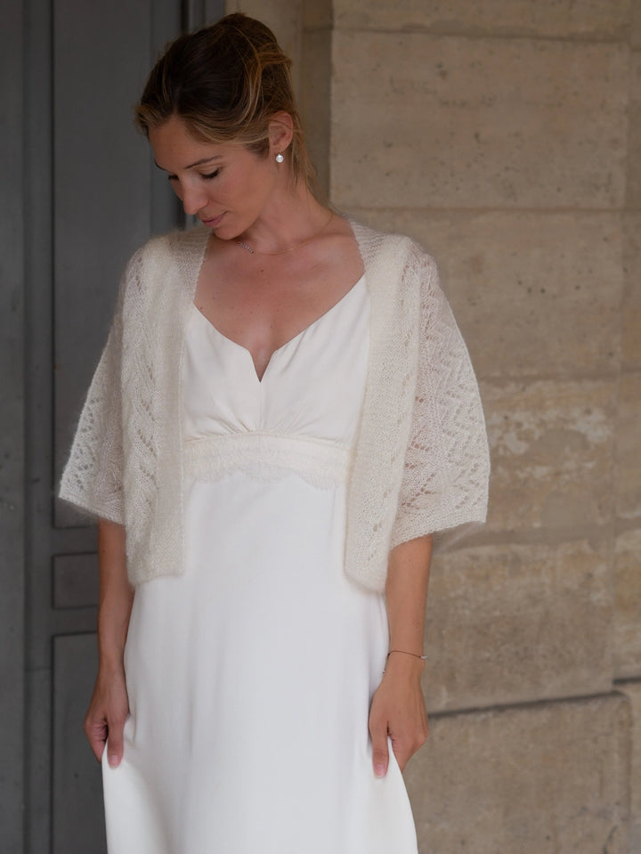 GILET MARIÉE EN MOHAIR & SOIE - TRICOTÉ MAIN BOHÈME CHIC - ANNABELLE 