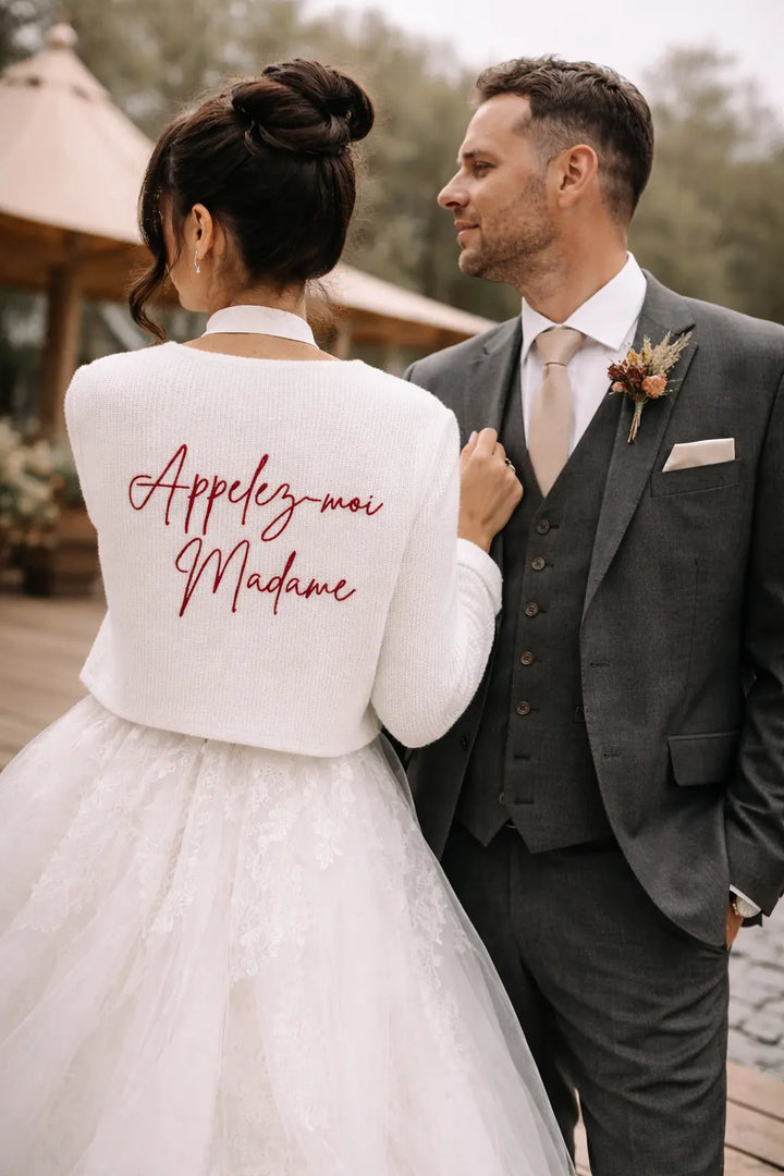 GILET MARIÉE PERSONNALISÉ — BRODERIE AU DOS BIANCO EVENTO