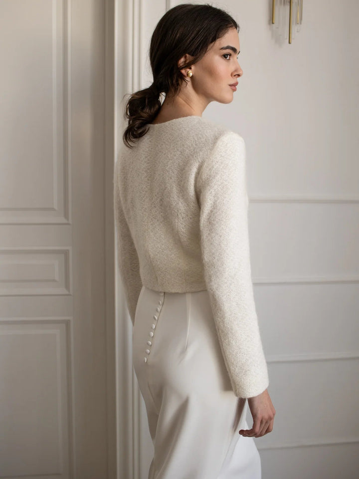 Gilet de mariée – maille mohair ivoire, boutons perle – WJ05 Artpodiumstudio