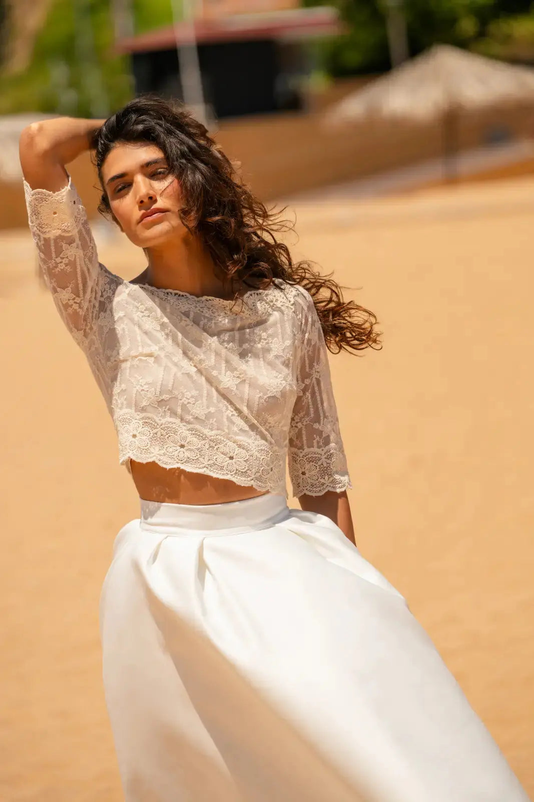 HAUT DE MARIÉE DENTELLE DE COTON BEIGE- MAJORQUE BK130 Novias