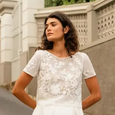 HAUT DE MARIÉE DENTELLE FLORALE PERLÉE - MELISA BK133 Novias