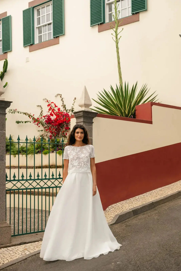 HAUT DE MARIÉE DENTELLE FLORALE PERLÉE - MELISA BK133 Novias