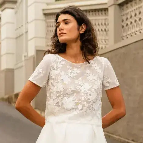 HAUT DE MARIÉE DENTELLE FLORALE PERLÉE - MELISA BK133 Novias