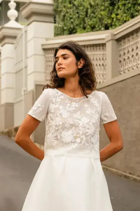 HAUT DE MARIÉE DENTELLE FLORALE PERLÉE - MELISA BK133 Novias