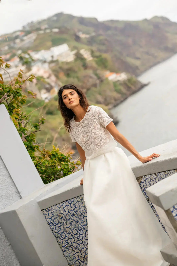 HAUT DE MARIÉE MANCHES COURTES EN DENTELLE FRANÇAISE - MANACOR BK137 Novias