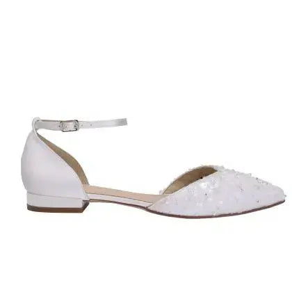 HAYLEY – CHAUSSURES DE MARIÉE PLATES SATIN & TULLE PERLÉ | CONFORT ÉLÉGANT THE PERFECT BRIDAL COMPANY
