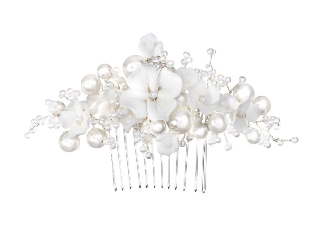 HC0427 – PEIGNE MARIÉE FLEURS BLANCHES ET PERLES G.Westerleigh