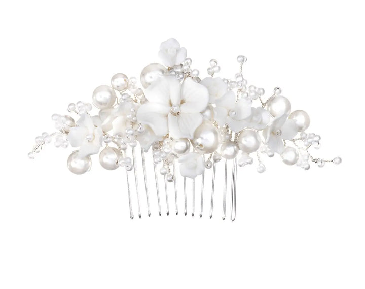 HC0427 – PEIGNE MARIÉE FLEURS BLANCHES ET PERLES G.Westerleigh