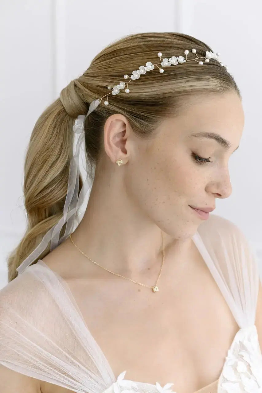 HEADBAND DE MARIÉE FLEURS & PERLES DORÉ – ÉLÉGANT & RAFFINÉ | HB6989G G.Westerleigh