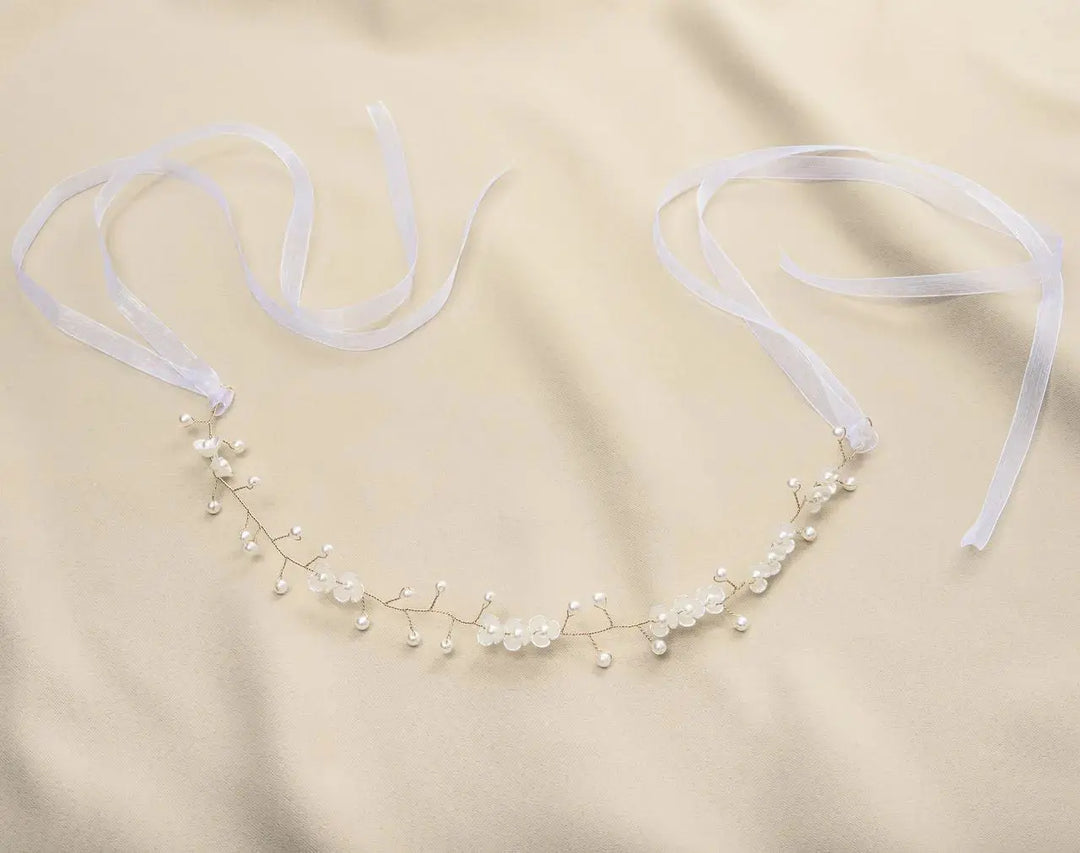HEADBAND DE MARIÉE FLEURS & PERLES DORÉ – ÉLÉGANT & RAFFINÉ | HB6989G G.Westerleigh