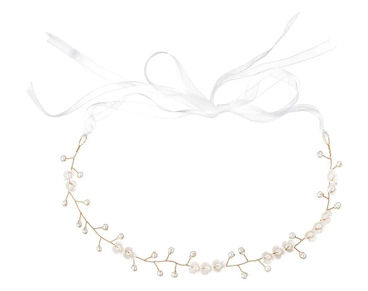 HEADBAND DE MARIÉE FLEURS & PERLES DORÉ – ÉLÉGANT & RAFFINÉ | HB6989G G.Westerleigh