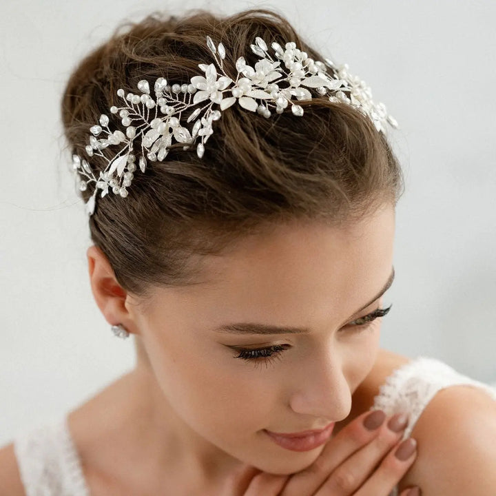 HEADBAND MARIAGE CRISTAUX & PERLES – PLAQUÉ ARGENT HB6329 G.Westerleigh