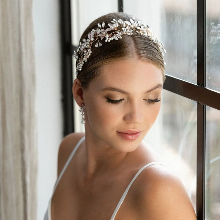 HEADBAND MARIAGE CRISTAUX & PERLES – PLAQUÉ OR HB6329G G.Westerleigh