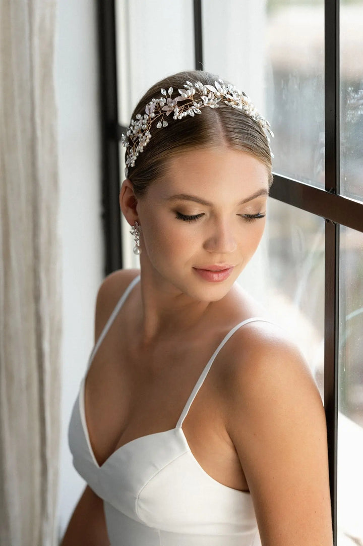 HEADBAND MARIAGE CRISTAUX & PERLES – PLAQUÉ OR HB6329G G.Westerleigh