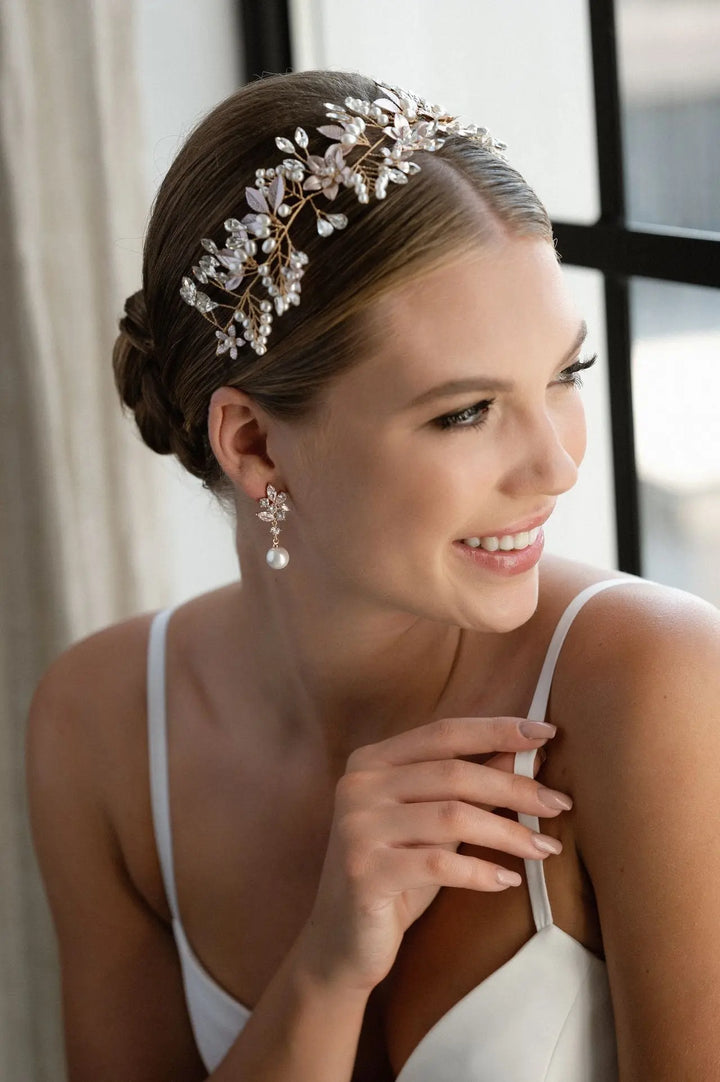 HEADBAND MARIAGE CRISTAUX & PERLES – PLAQUÉ OR HB6329G G.Westerleigh