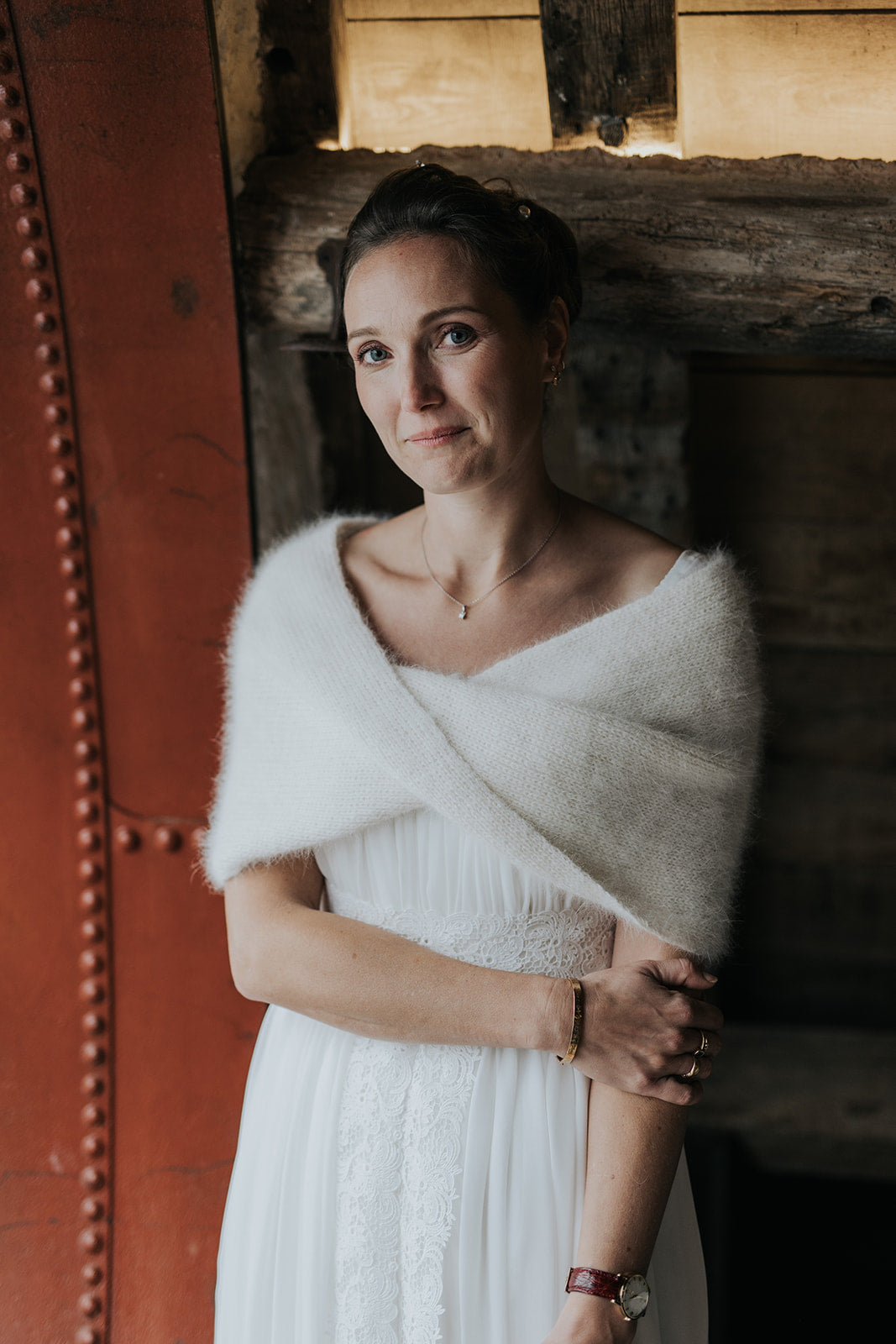 ÉTOLE OLIVIA EN ANGORA - PARFAITE POUR MARIAGE D'HIVER & APRÈS