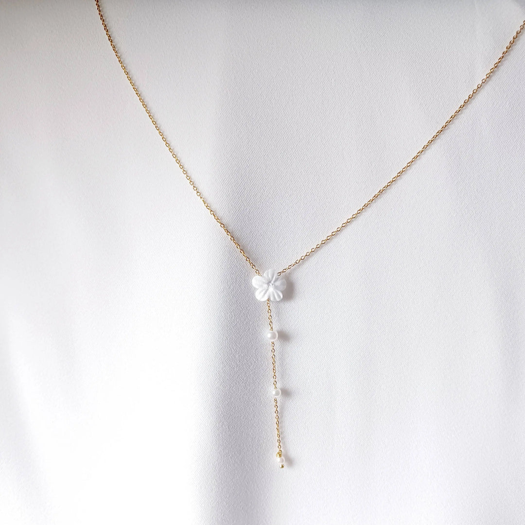 JASMIN- Collier de mariée à petite fleur blanche.: Argent L'atelier du 6