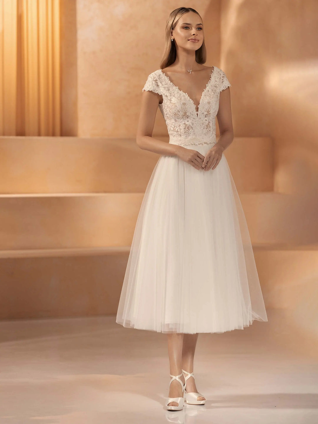 JUPE MARIÉE COURTE MIDI EN TULLE PAILLETÉ IDA Bianco Evento