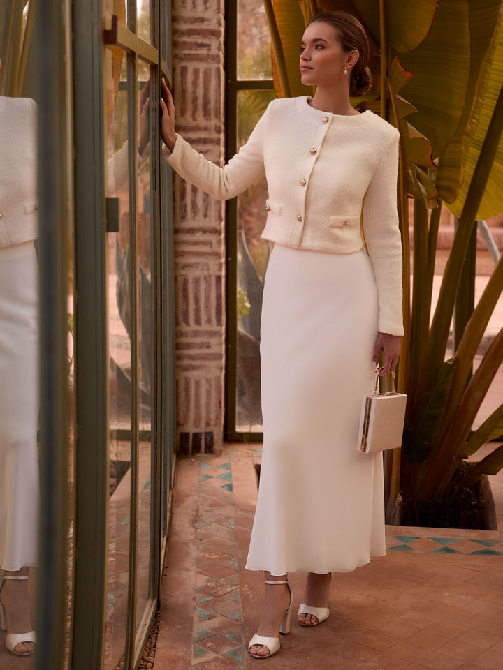 Jupe de mariée midi Lizzie en crêpe ivoire, Bianco Evento