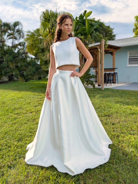 Jupe de mariée Omara SD67, tombé du satin en ligne A