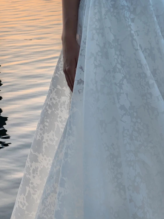 Jupe de mariée Organdia SD71, détail de l'organza fleuri