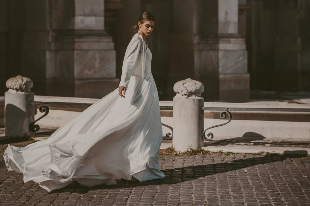 Jupe de mariée Raquel SD18T mousseline longue traîne Novias vue 3