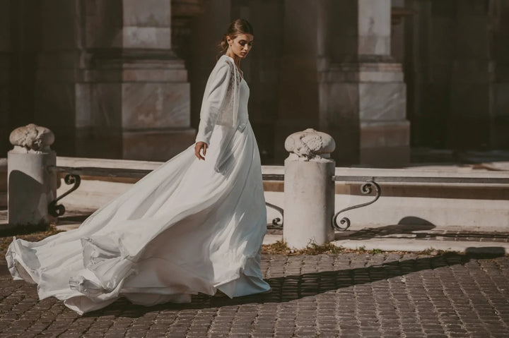 Jupe de mariée Raquel SD18T mousseline longue traîne Novias vue 3