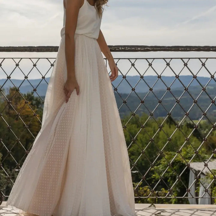 Jupe de mariée Triest SD51 mousseline plumetis fond nude Novias