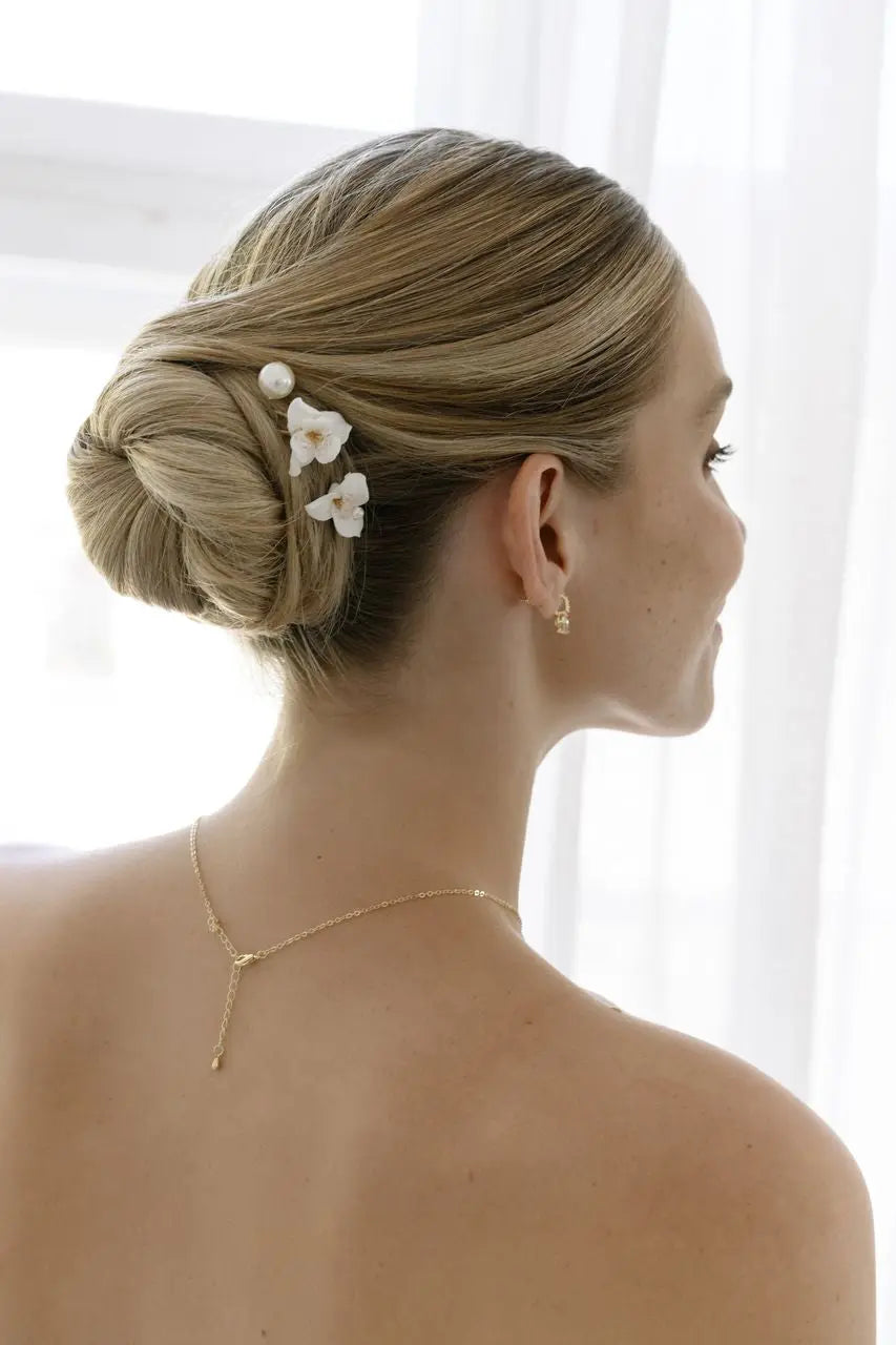 LOT DE 6 ÉPINGLES À CHEVEUX MARIÉE FLEURS ET PERLES PLAQUÉ OR HP0424 G.Westerleigh