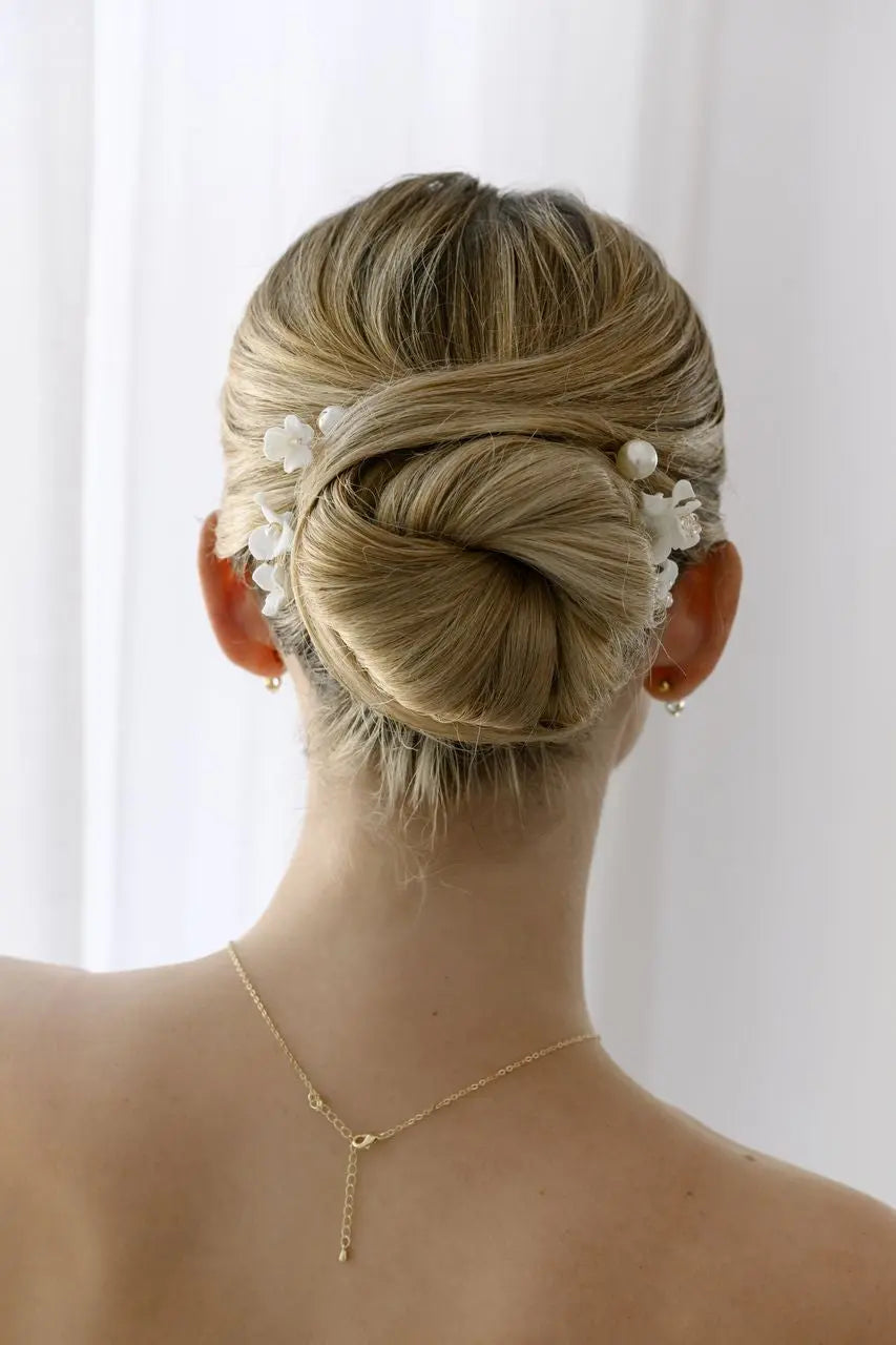LOT DE 6 ÉPINGLES À CHEVEUX MARIÉE FLEURS ET PERLES PLAQUÉ OR HP0424 G.Westerleigh