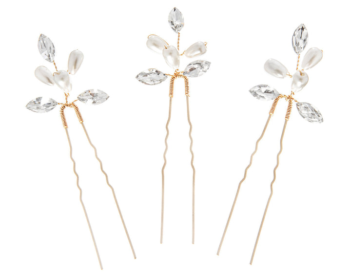 Lot de 3 épingles de mariée HP1026 – cristaux feuilles, dorées G.Westerleigh