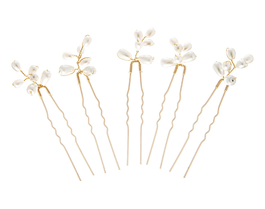 Lot de 5 épingles de mariée HP1025 – perles feuilles, dorées G.Westerleigh