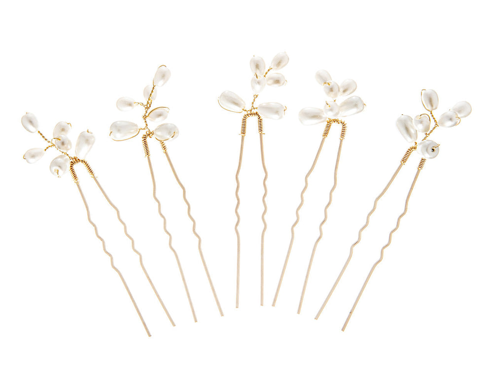 Lot de 5 épingles de mariée HP1025 – perles feuilles, dorées G.Westerleigh