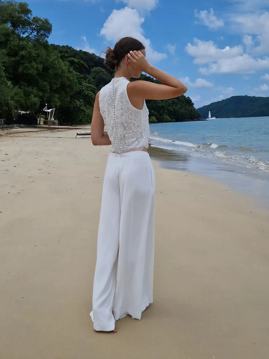 MARAVILLAS – PANTALON LARGE DE MARIÉE EN CRÊPE Novias