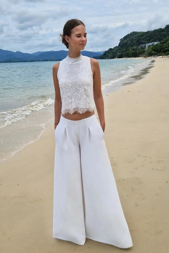 MARAVILLAS – PANTALON LARGE DE MARIÉE EN CRÊPE Novias