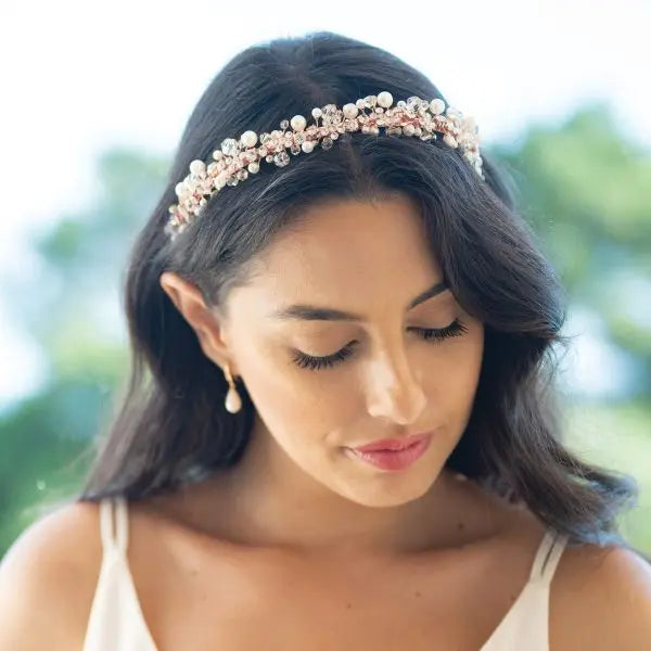 MARGOT – BANDEAU DIADÈME CRISTAUX & PERLES Ivory and co