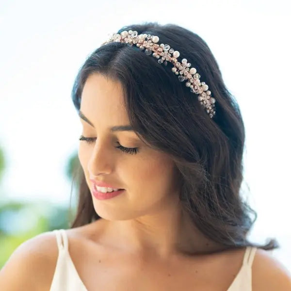 MARGOT – BANDEAU DIADÈME CRISTAUX & PERLES Ivory and co