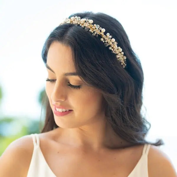 MARGOT – BANDEAU DIADÈME CRISTAUX & PERLES Ivory and co