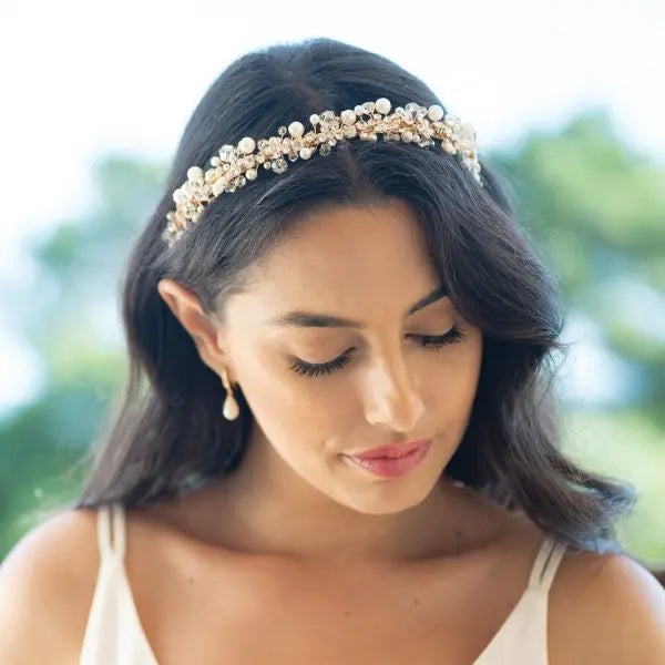 MARGOT – BANDEAU DIADÈME CRISTAUX & PERLES Ivory and co