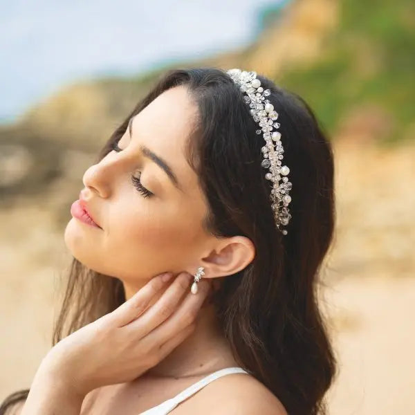 MARGOT – BANDEAU DIADÈME CRISTAUX & PERLES Ivory and co