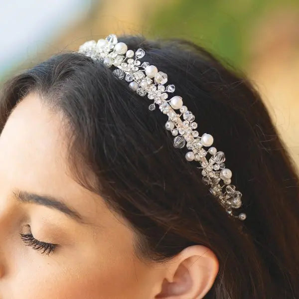 MARGOT – BANDEAU DIADÈME CRISTAUX & PERLES Ivory and co