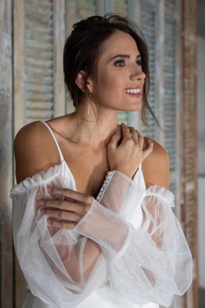 Manches de mariée Theodosi SL2 tulle nacré poignets boutonnés Novias