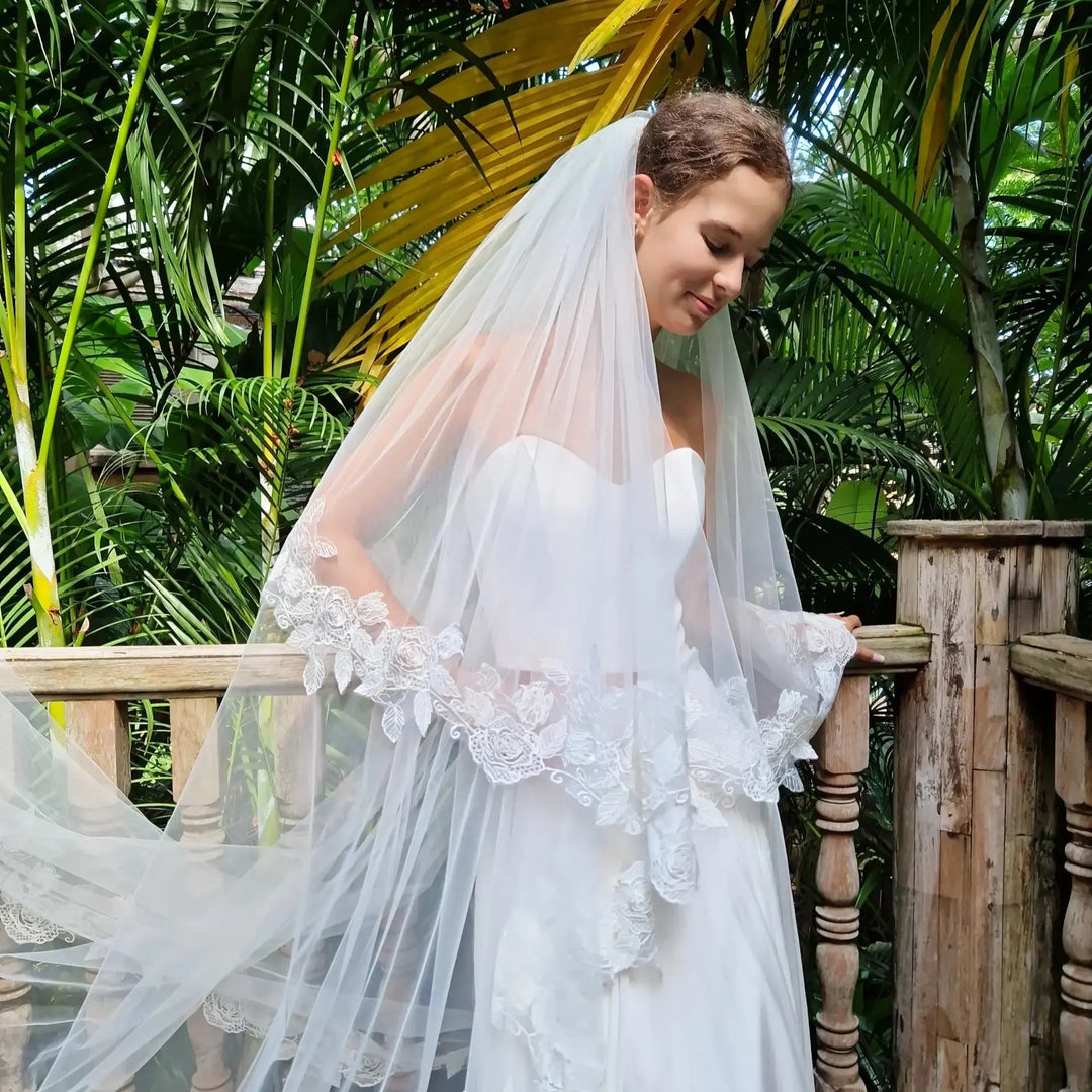 OILE DE MARIÉE MALI WD119 – DOUBLE COUCHE EN TULLE ET DENTELLE FLORALE Novias