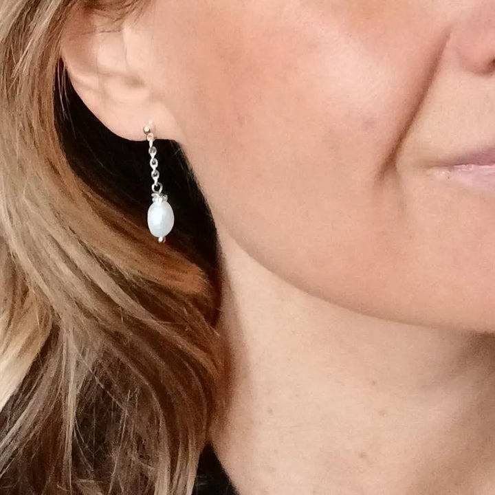 OMBELINE - Perles d'oreilles mariage- perles d'eau douce: Perle blanche / Argenté L'atelier du 6