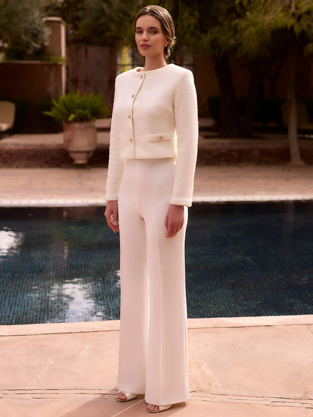 PANTALON DE MARIÉE BLAKE EN CRÊPE STRETCH – TAILLE HAUTE Bianco Evento