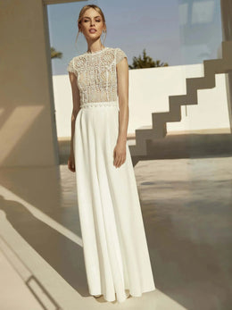 Pantalon de mariée Nina – crêpe ivoire, palazzo